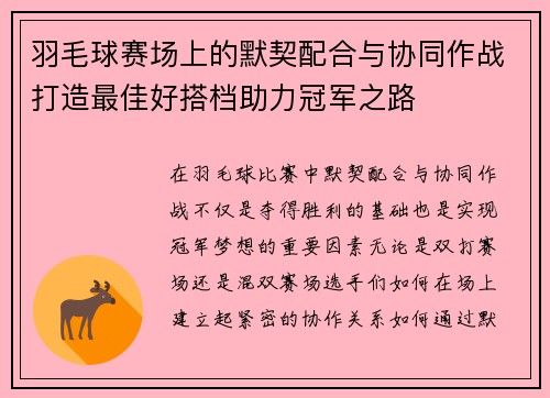 羽毛球赛场上的默契配合与协同作战打造最佳好搭档助力冠军之路
